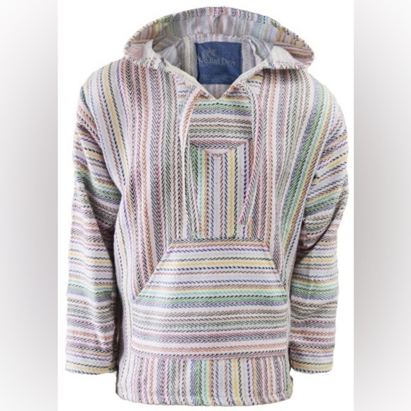 Baja Hoodie Boho Pullover White Rainbow Mini Stripe Medium by No Bad Days - Picture 1 of 10